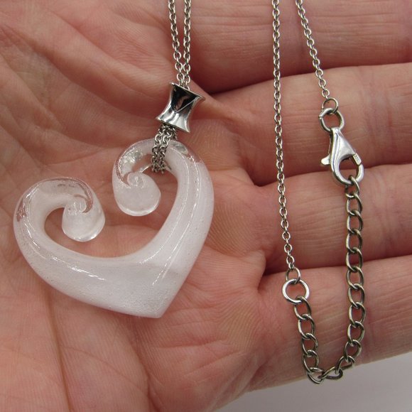 Jewelry - 18" Sterling Silver White Heart Necklace Vintage